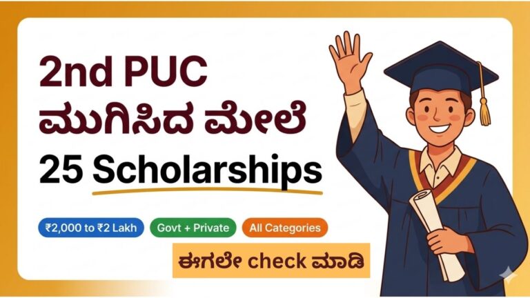 25 Scholarships After 2nd PUC – ರಾಜ್ಯ, ಕೇಂದ್ರ ಮತ್ತು ಖಾಸಗಿ ವಿದ್ಯಾರ್ಥಿವೇತನಗಳ ಸಂಪೂರ್ಣ ಮಾಹಿತಿ